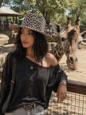 Leopard Print Wide Brim Fedora Hat BnWOT M/L